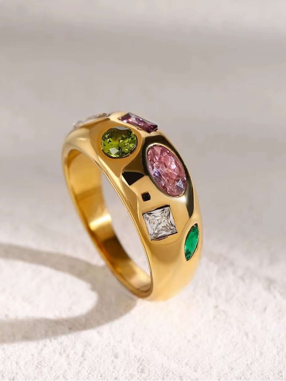 SIZE 8 | 18K Gold Plated Multicolour Cubic Zirconia Dome Ring